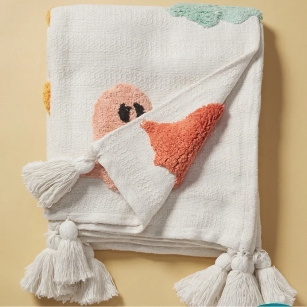 👻 NWT Rachel Zoe Pastel Rainbow Ghost Throw Blanket with Tassels 👻